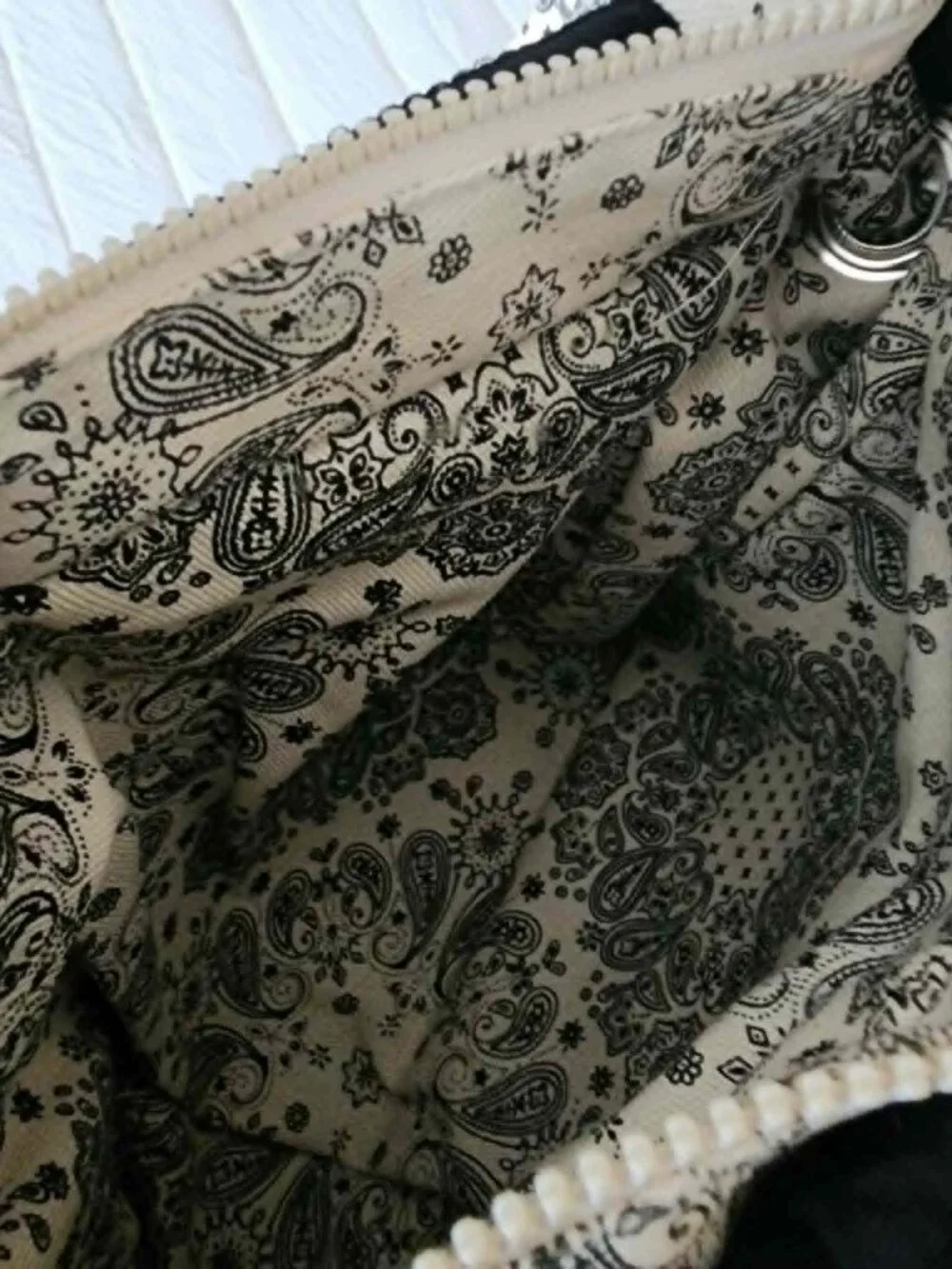 Niche Street Quilted Puffer Crossbody Bag Black Paisley Print